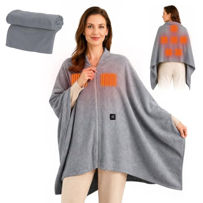Grey USB Heated Shawl Wrap - Portable Wearable Blanket for Women, 71x24 Inches