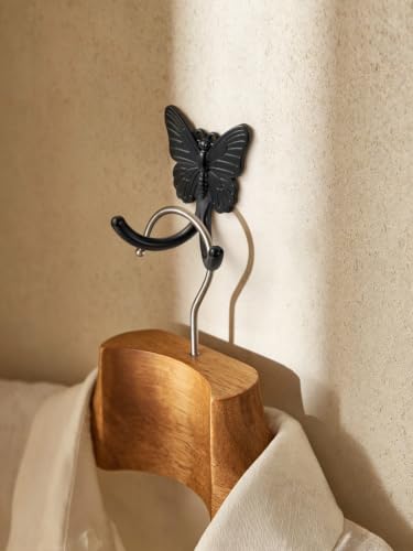 2 Pack Antique Brass Butterfly Adhesive Coat Hooks - No Drill Wall Mount
