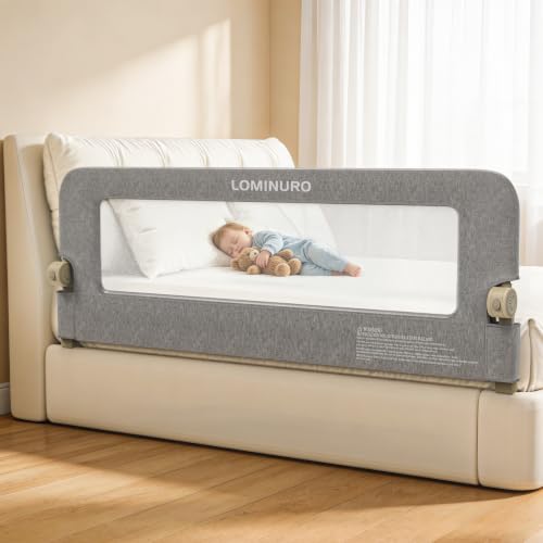 Toddler Bed Rail Guard 75in Gray Foldable Safety Bed Guard with Reinforced Steel Frame