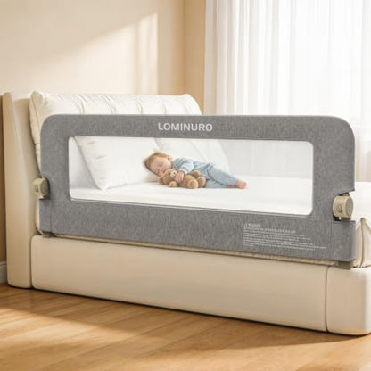 Toddler Bed Rail Guard 75in Gray Foldable Safety Bed Guard with Reinforced Steel Frame