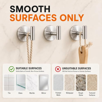Heavy Duty Suction Cup Hooks for Glass Doors - Silver