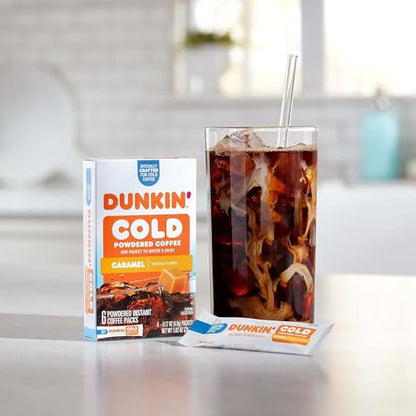 Dunkin' Cold Caramel Flavored Powdered Single Serve Instant Coffee Packs, 6 Count