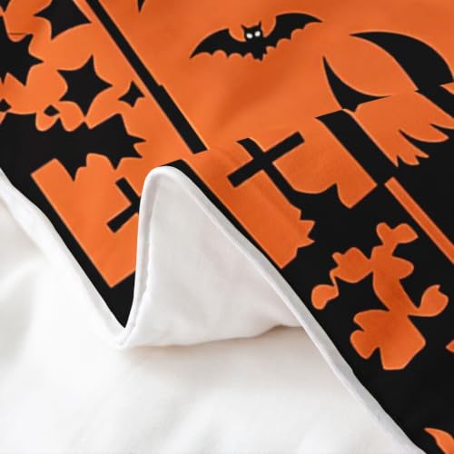 Halloween Haunted House Duvet Cover Set - King Size Cotton Bedding with Ghost Design, Orange Black Variation