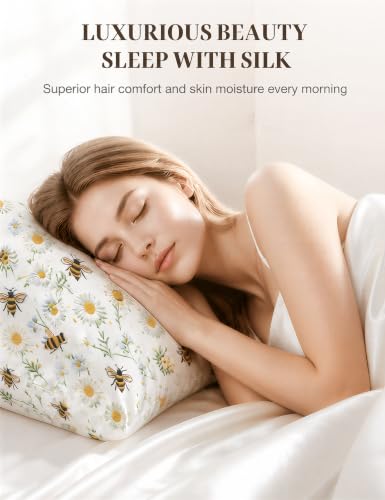 Silk Pillowcase 2 Pack for Hair and Skin - Daisy Bee, Standard 20x26"