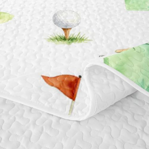 Full Bed Golf Quilt Set with Pillowcases - White Green, 3 Pieces