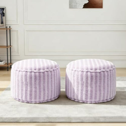Light Purple Round Pouf Ottoman Cover No Filler Storage Bench - 2 pcs