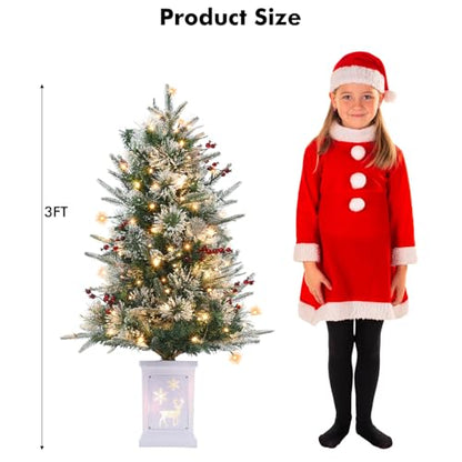 Garvee 3Ft Holiday Christmas Tree with Snowman Base and Fiber Elk Variation
