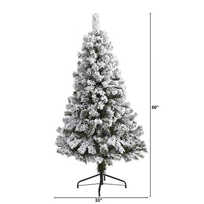 5ft Flocked Artificial Christmas Tree with Hinged Branches - Realistic Holiday Decor