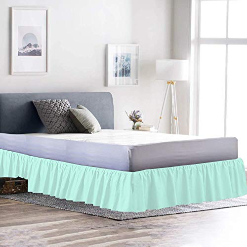 100% Cotton 600 Thread Count 1 Piece Dust Ruffle Bed Skirt 12" Drop Dust Ruffle with Platform, Gathered Styling (Twin Size, Aqua)