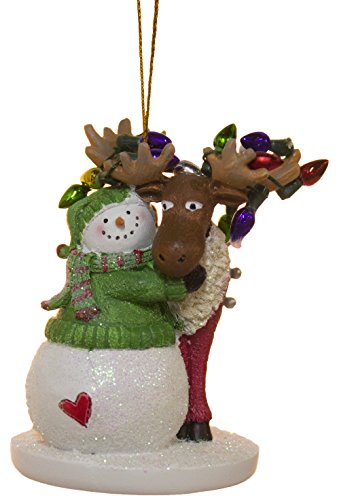Christmas Snowman Moose Ornament with Lights - Holiday & Year-Round Decor