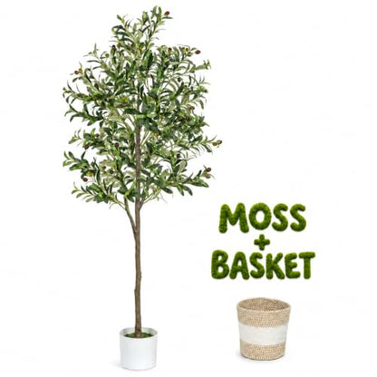 6FT Artificial Olive Tree with Basket - Realistic Indoor Faux Plant
