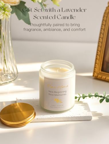 Amber Housewarming Gift Set with Scented Candle and Candle Warmer Lamp - Gold