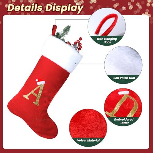 Monogram Christmas Stockings with Letters - 18 Inch White Plush Cuff with Red Velvet - Holiday Gift & Decor - Variation A