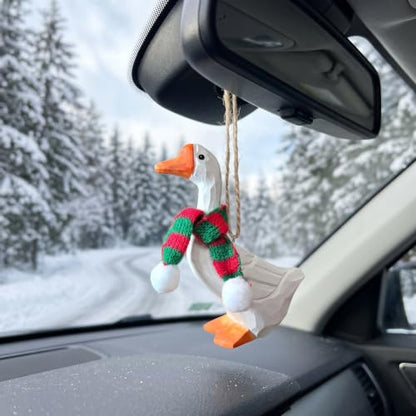 Wooden Goose Christmas Ornament with Knit Scarf - Rustic Holiday Decor