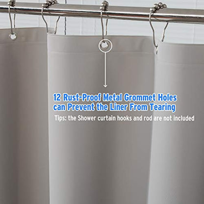 AmazerBath Plastic Shower Curtain, 72 x 84 Inches PEVA Thick Bathroom Plastic Shower Curtains with Heavy Duty Clear Stones and Grommet Holes-Grey