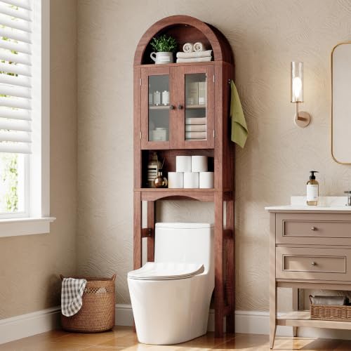 Over-the-Toilet Bathroom Storage Cabinet with Acrylic Doors - Walnut Finish