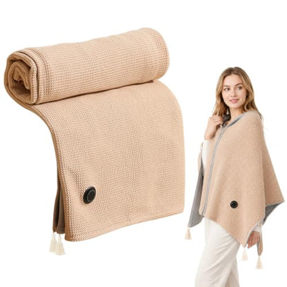 Beige Portable Heated Shawl Blanket 60x31 Inches USB Electric Wrap