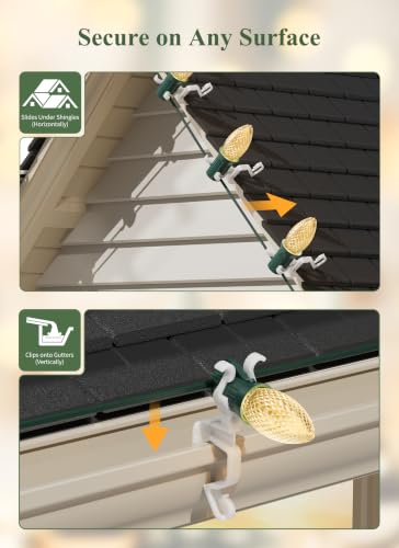 Christmas Light Clips White 200 Pack - Shingle & Gutter Mounting for C7 C9 String Lights