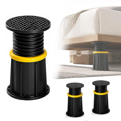 Black Round Adjustable Bed Support Legs 4.1–7.3 Inch with Locking Ring - 2 Pack