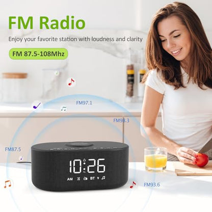DreamSky Alarm Clock Radio with Wireless Charging and Bluetooth Speaker - Black