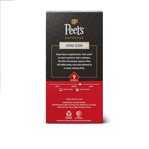 Peet's Coffee Medium Roast Espresso Capsules - 100% Arabica, Intensity 9, 50 Count (5 Boxes of 10)