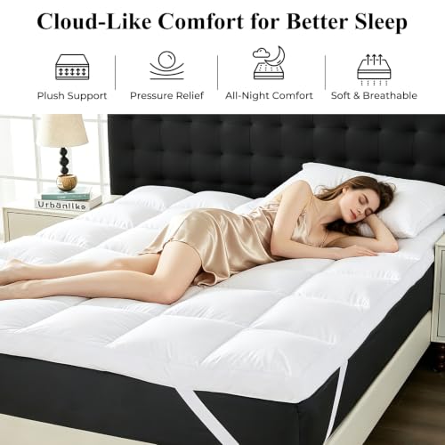 Pure White King Feather Down Mattress Topper 3 Inch Plush Pillow Top Bed Pad