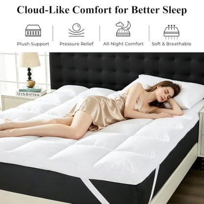 Pure White King Feather Down Mattress Topper 3 Inch Plush Pillow Top Bed Pad