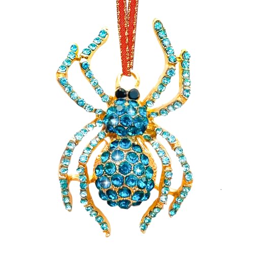 Blue Spider Christmas Ornament 2026 Metal Hanging Holiday Decoration Rhinestone Gift