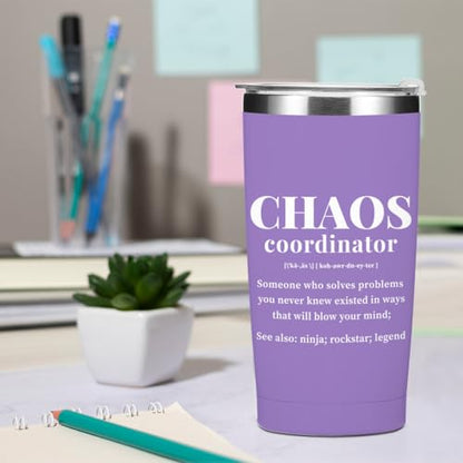 Purple Chaos Coordinator Tumbler with Thank You Gifts - Stainless Steel Insulated Mug