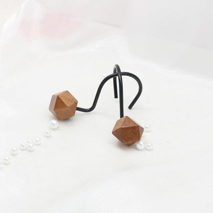 Decorative Shower Curtain Hooks, Wood Shower Curtain Rings, Modern Polygon Wood Shower Curtain Hangers, 12PCS Shower Hooks for Shower Curtain Rod, Bathroom, Bedroom, Living Room (Black)