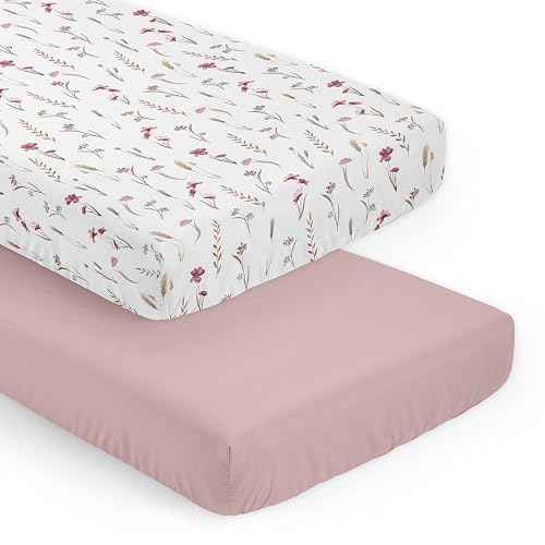 Sweet Jojo Designs 2-Piece Baby Crib Sheets Set (Boho Garden Pink Floral) for Girls, Infant Nursery, Toddler Room - Fitted, Standard Size (Solid Rose, Watercolor, Flower, Bohemian, Farmhouse, Vintage)