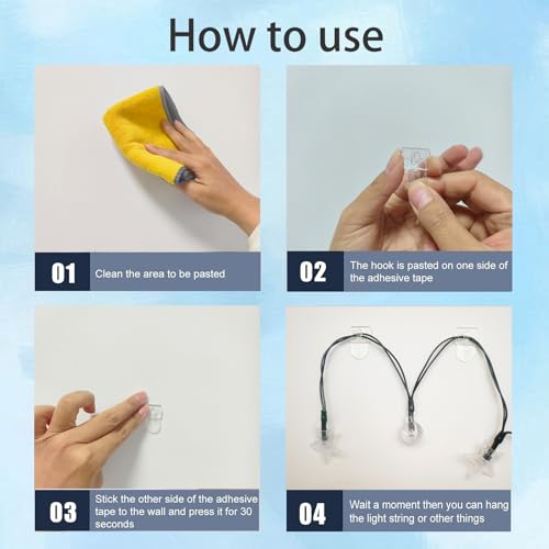 Indoor Mini Light Clips 60 Count - Damage-Free Clear Wall Hooks for Christmas and Cables - Variation of THIS listing