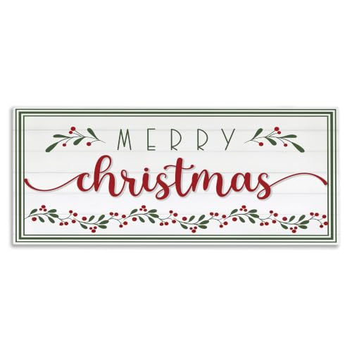 Christmas Floral Holiday Leaf Canvas Wall Art - 17 x 40 Inches with Merry Christmas Sign Variation