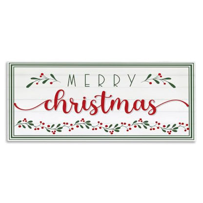 Christmas Floral Holiday Leaf Canvas Wall Art - 17 x 40 Inches with Merry Christmas Sign Variation