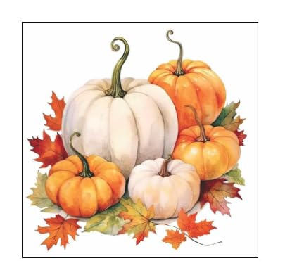 Fall Pumpkin Cocktail Napkins - Orange & White Watercolor Harvest, 20 Count