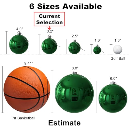 Emerald Green Christmas Ornaments Set of 18 - 3.2 Inch Shatterproof Holiday Decorations, Variation: 3.2" 18PCS / Emerald Green