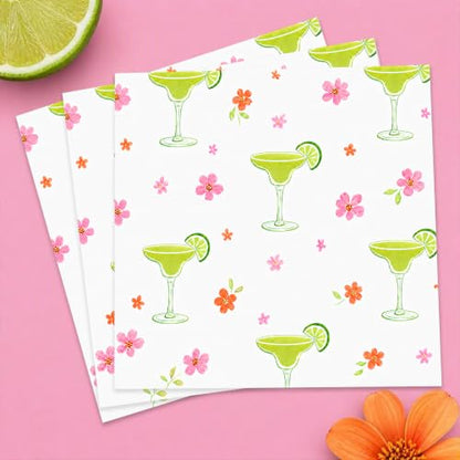 50pcs Lime Green Margarita Floral Napkins - Disposable Cocktail Party Supplies