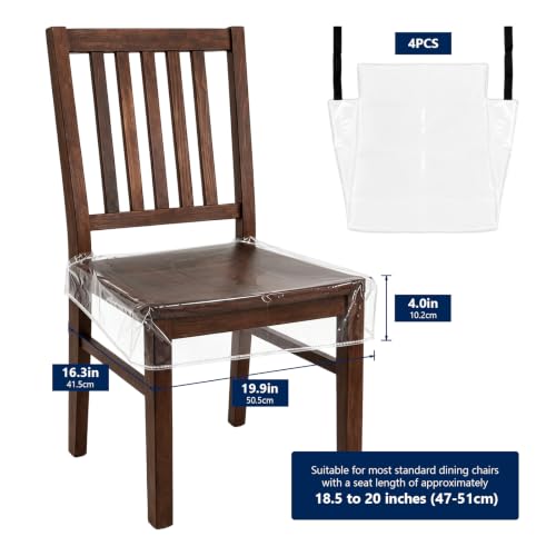 Plastic Dining Chair Covers Reusable Clear PVC Seat Protectors - Set of 4
