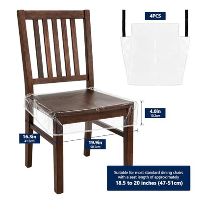 Plastic Dining Chair Covers Reusable Clear PVC Seat Protectors - Set of 4
