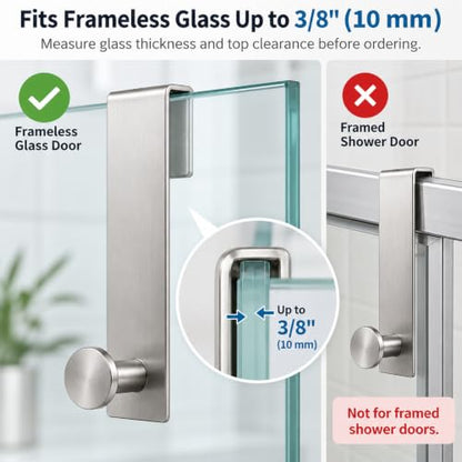 7.5 Inch Frameless Glass Shower Door Hooks Set of 2 Brushed Nickel - Adjustable Towel & Robe Hangers