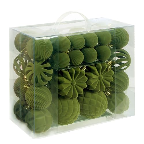Velvet Christmas Ornaments Set 48pcs Green Shatterproof Holiday Decorations