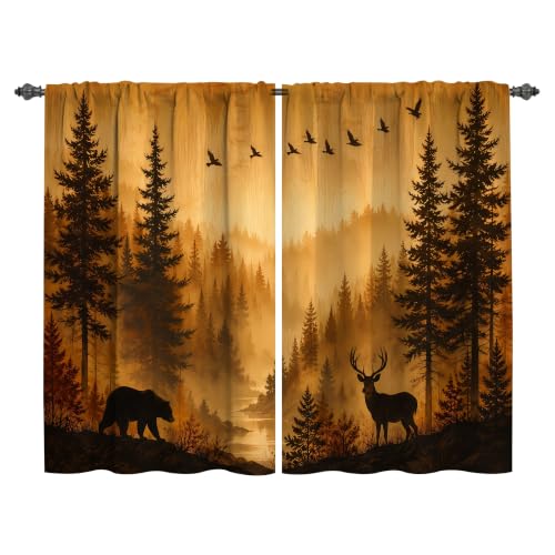 Deer Mountain Kitchen Curtains Set of 2 - 28x36 Inches, Light Filtering Tier Drapes, Variation of THIS listing