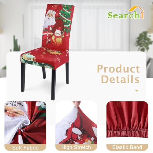 Christmas Dining Room Chair Covers Set of 2 Santa Claus Spandex Slipcovers - Holiday Party Decor