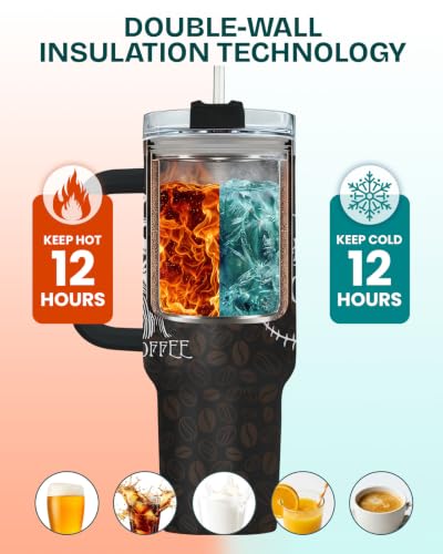 Skeleton 40oz Insulated Stainless Steel Tumbler with Lid - Nightmare Before Coffee Gift