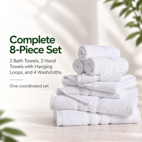 Velqora 8-Piece Cotton Towel Set White Bath Hand & Washcloths