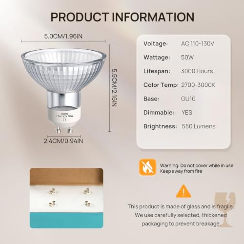 GU10 Dimmable Candle Warmer Light Bulb 50W Pack of 4 - Warm White, Soft Glow