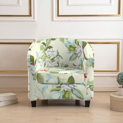 Stretch Printed Club Chair Cover 2-Piece Barrel Armchair Slipcover - Vintage Garden Floral A04