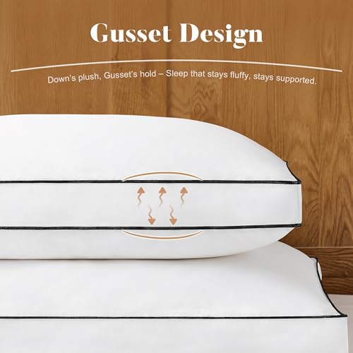 Queen Size Goose Feather Down Pillows Set of 2 with Gusset - Luxury Hotel Collection 20x30 Inches