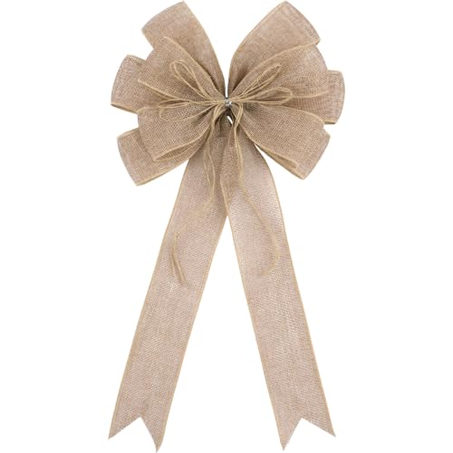 Natural Burlap Bow for Wreath Rustic Farmhouse Decor 11.4 x 20.9 in - Handmade