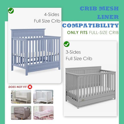 Pink Mesh Crib Liner for 52x28 Full-Size Crib - Breathable Baby Safety Guard - SUVQWJT